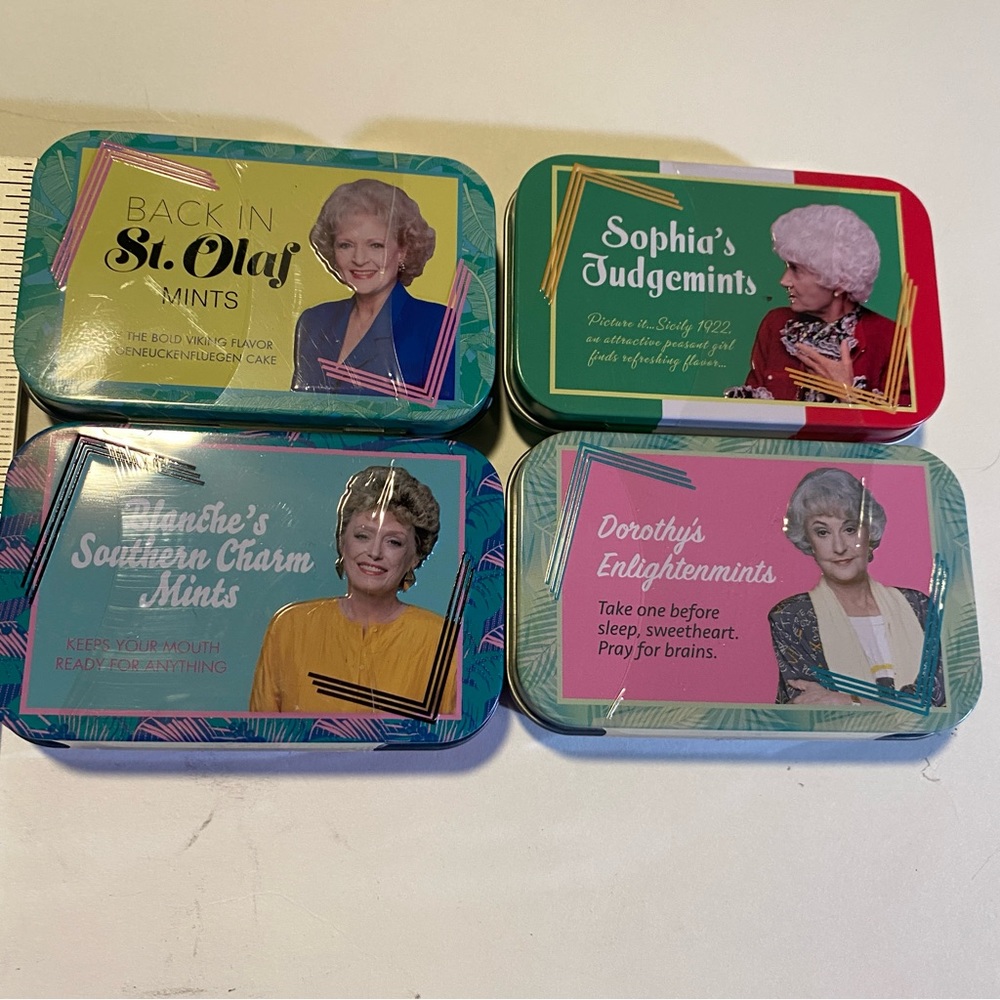 Golden Girls set of 4 mint tins sealed new 2”x4”x 1” very funny!